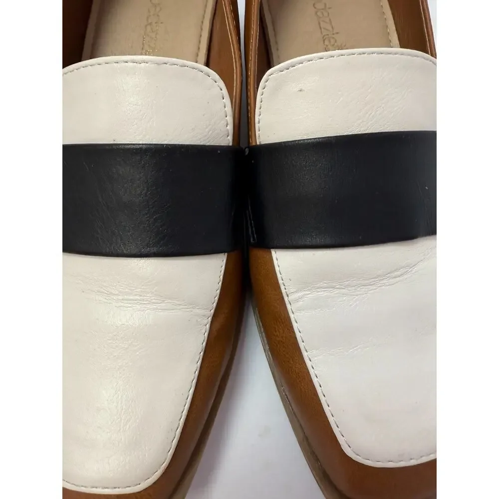 Shoe Dazzle Women's Loafers Brown Black White Colorblock Square Toe Slip On